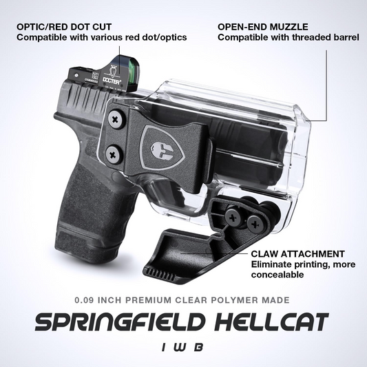 Clear Polymer IWB Holsters with Claw | Springfield Hellcat / Hellcat RDP / Hellcat OSP Red Dot Optics Cut