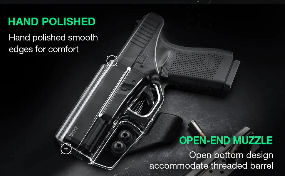 Clear Polymer IWB Holsters with Claw | G17/19/19X/23/32/44/45 Red Dot Optics Cut Appendix Concealment Carry Trigger Guard