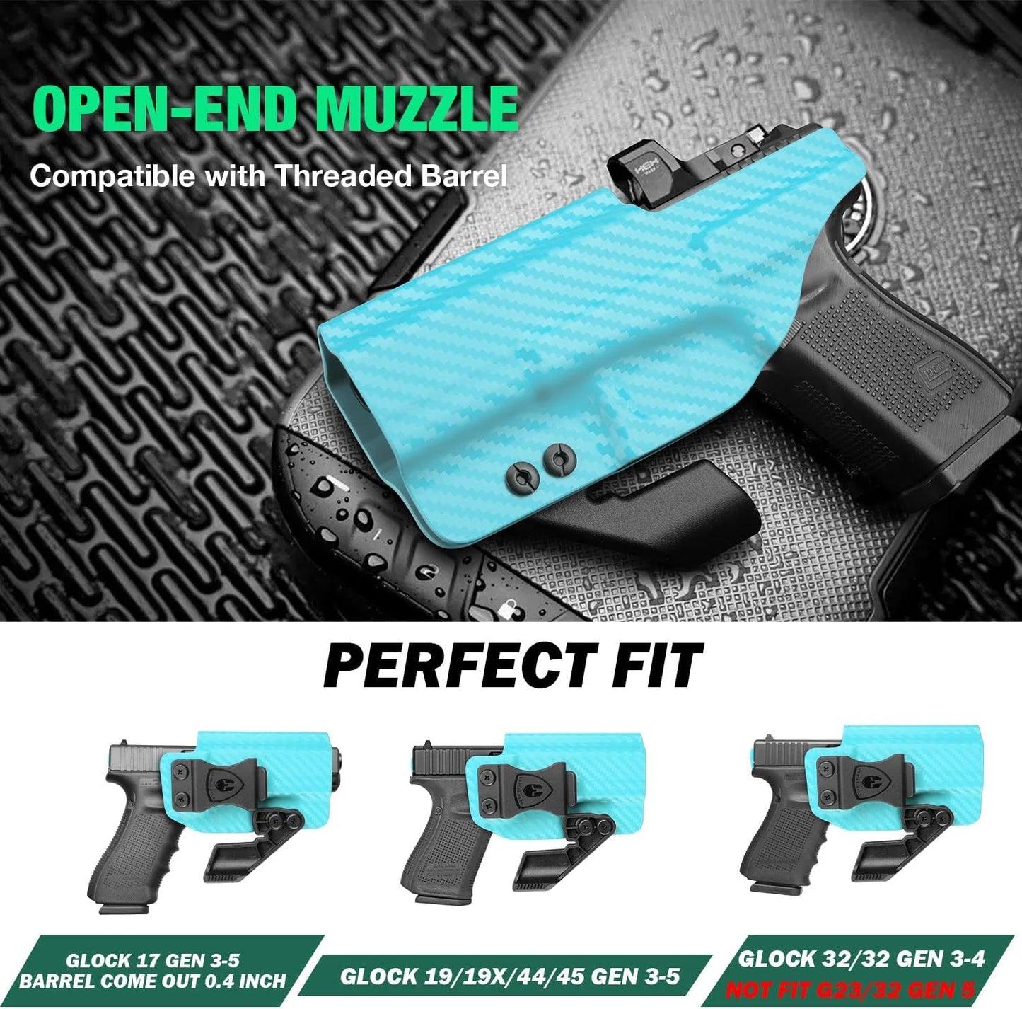 Carbon Fiber Kydex Red Dot Optics Cut, Claw Wing IWB Holster | Glock 17/19/19X/44/45 Gen 1-5 & Glock 23/32 Gen 3-4