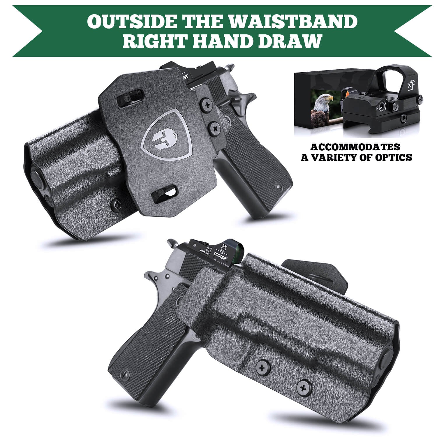 OWB Kydex Paddle Holster for 1911 .45 ACP | No Rail with Red Dot Paddle Appendix Fully Trigger Guard