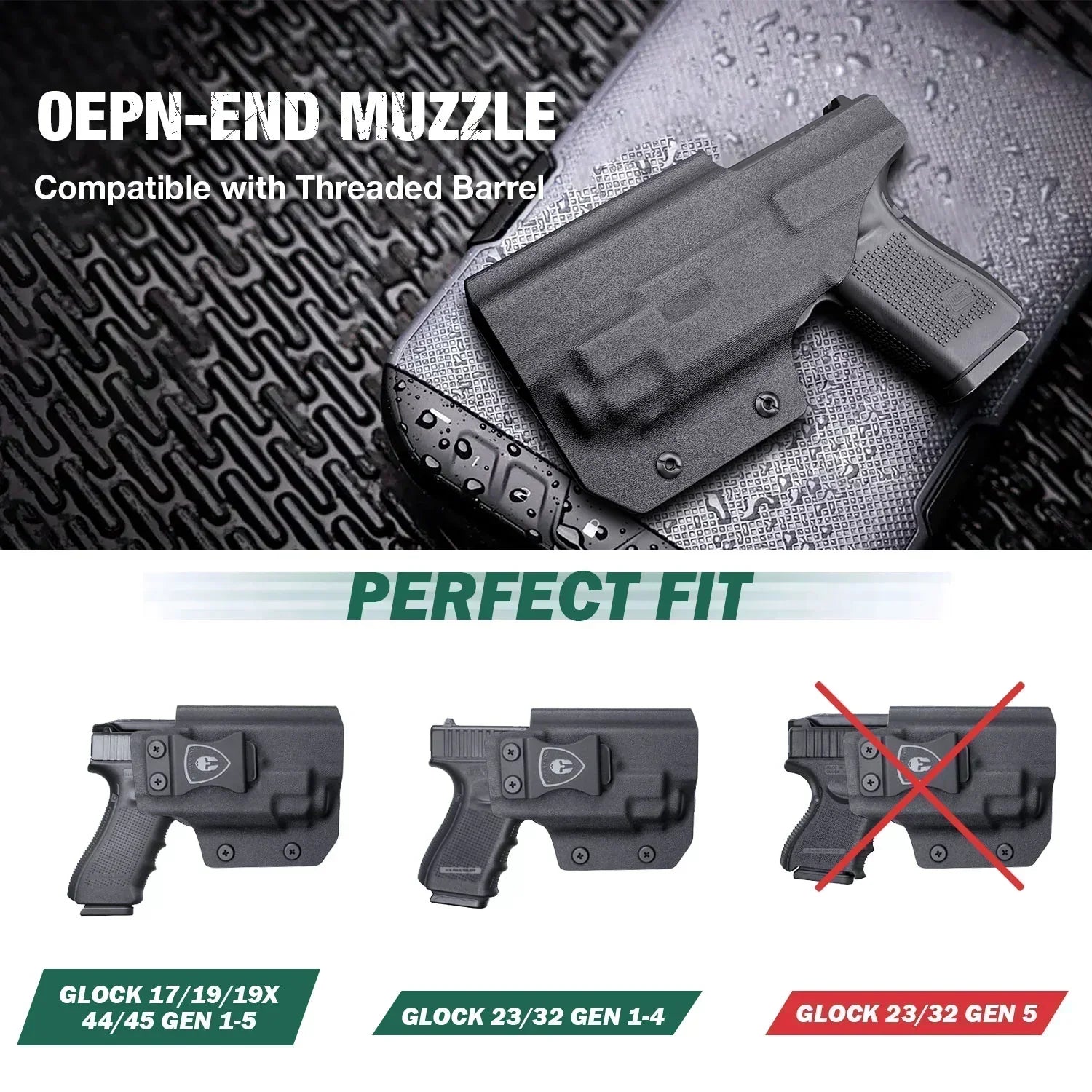 IWB Kydex Light Bearing TLR7/TLR7A Holster with Red Dot Optics Cut | G17/19/23/32 Gen 4-5/19X/44/45