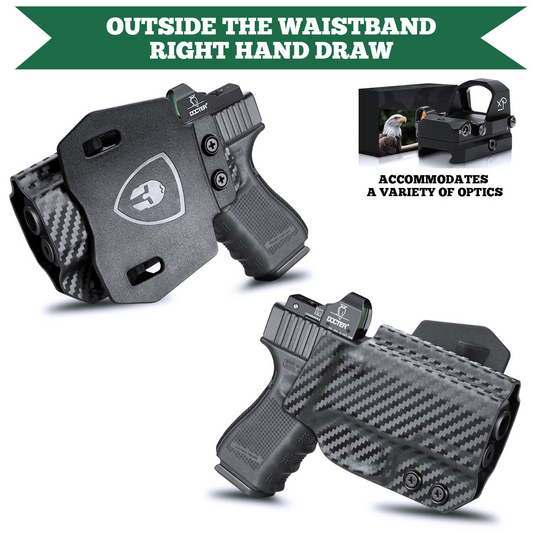 Carbon Fiber Kydex OWB Red Dot Sights Optics Cut, Trigger Guard Holster | Glock 17/19/23/26/32(Gen 4, 5)19/44/45