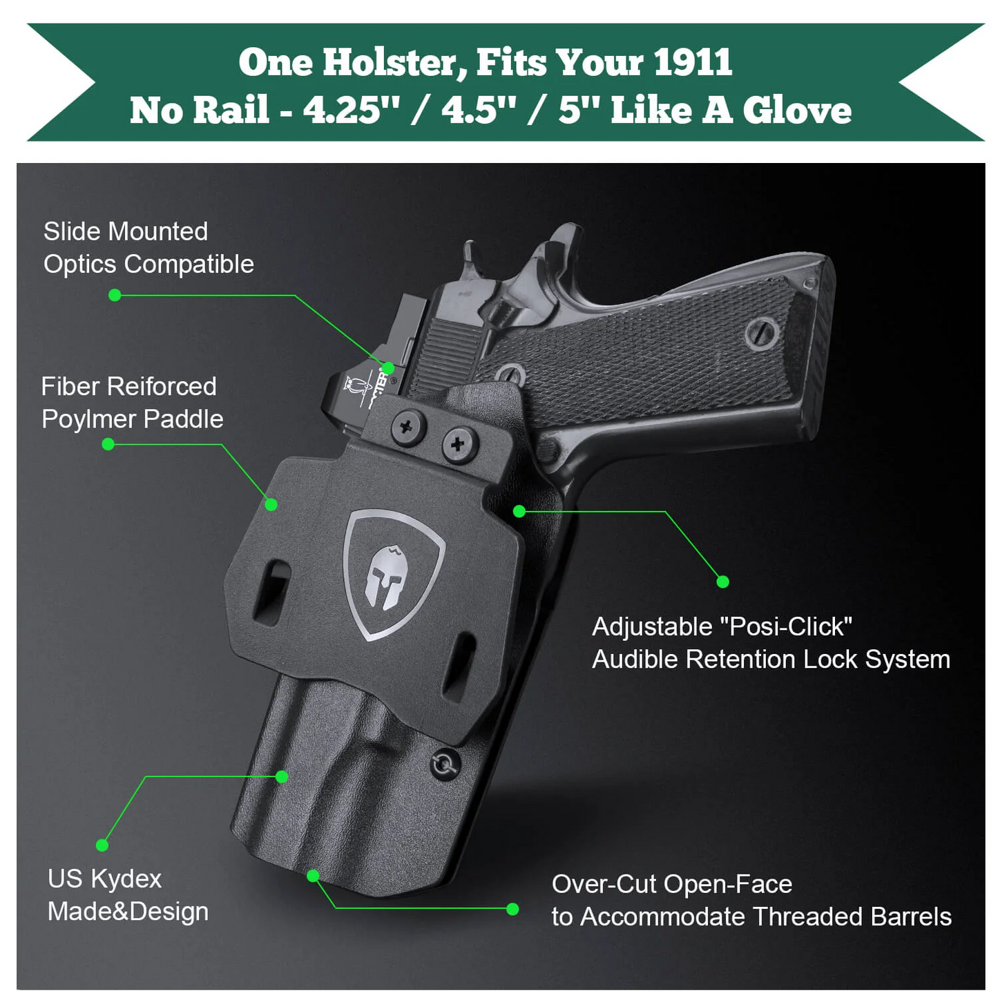 OWB Kydex Paddle Holster for 1911 .45 ACP | No Rail with Red Dot Paddle Appendix Fully Trigger Guard