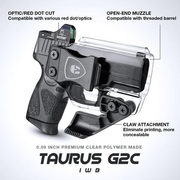 Clear Polymer IWB Holsters with Claw | Taurus G2C/G3C/Millennium PT111 G2/ PT140 Red Dot Optics Cut