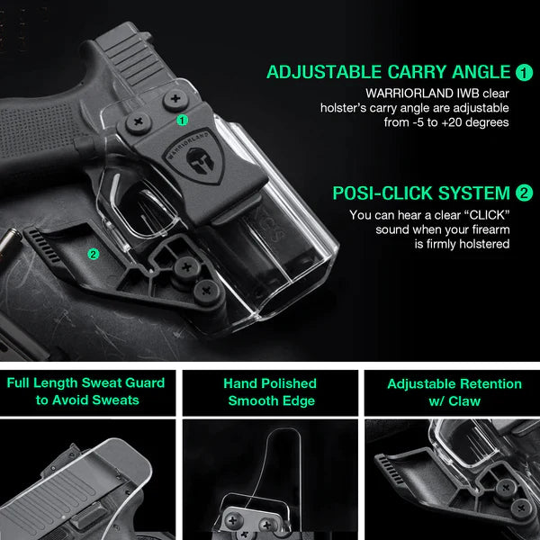 Clear Polymer IWB Holsters with Claw | G43/43X Red Dot Optics Cut Trigger Guard Open Muzzle Appendix Concealment