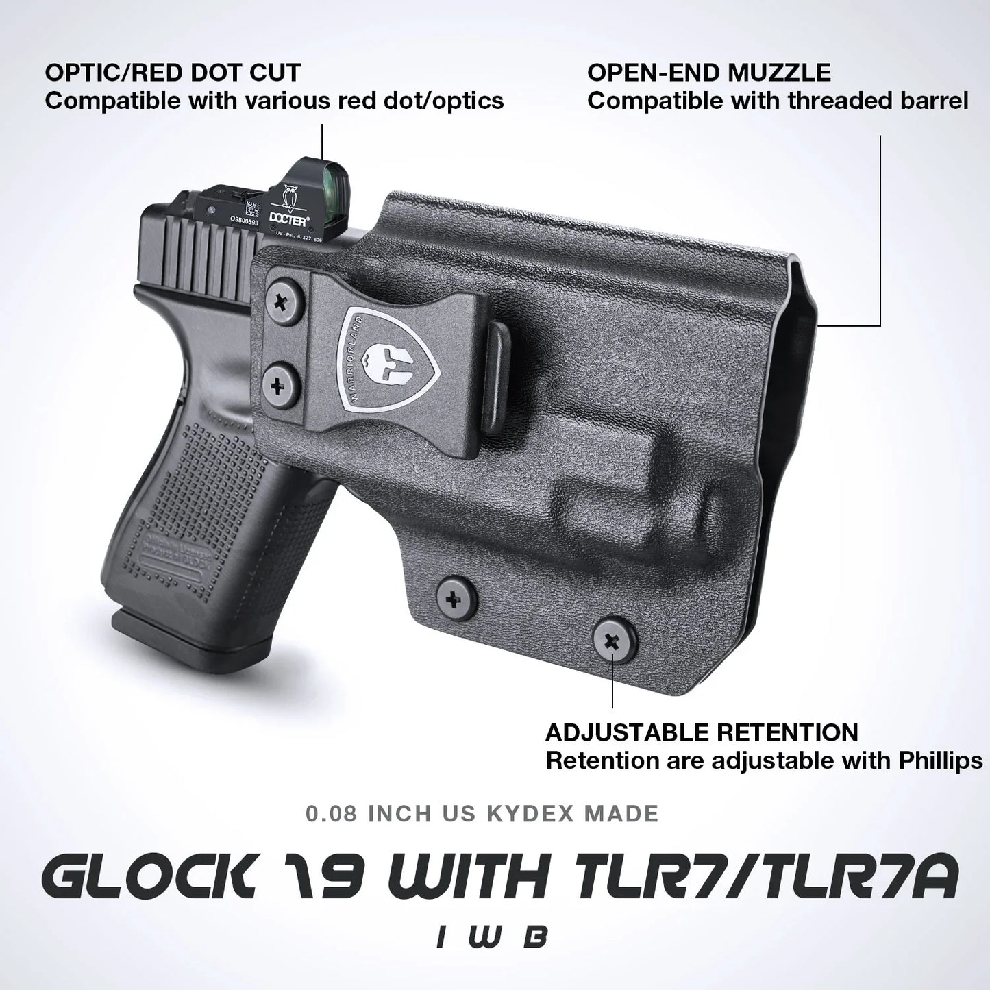 IWB Kydex Light Bearing TLR7/TLR7A Holster with Red Dot Optics Cut | G17/19/23/32 Gen 4-5/19X/44/45