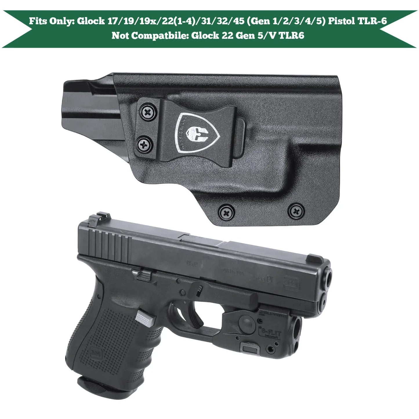 IWB Kydex Light Bearing TLR6 Holster | G17/19/19X/22 Gen1-4 /31/32/45 Gen1-5 Right&Left Handed